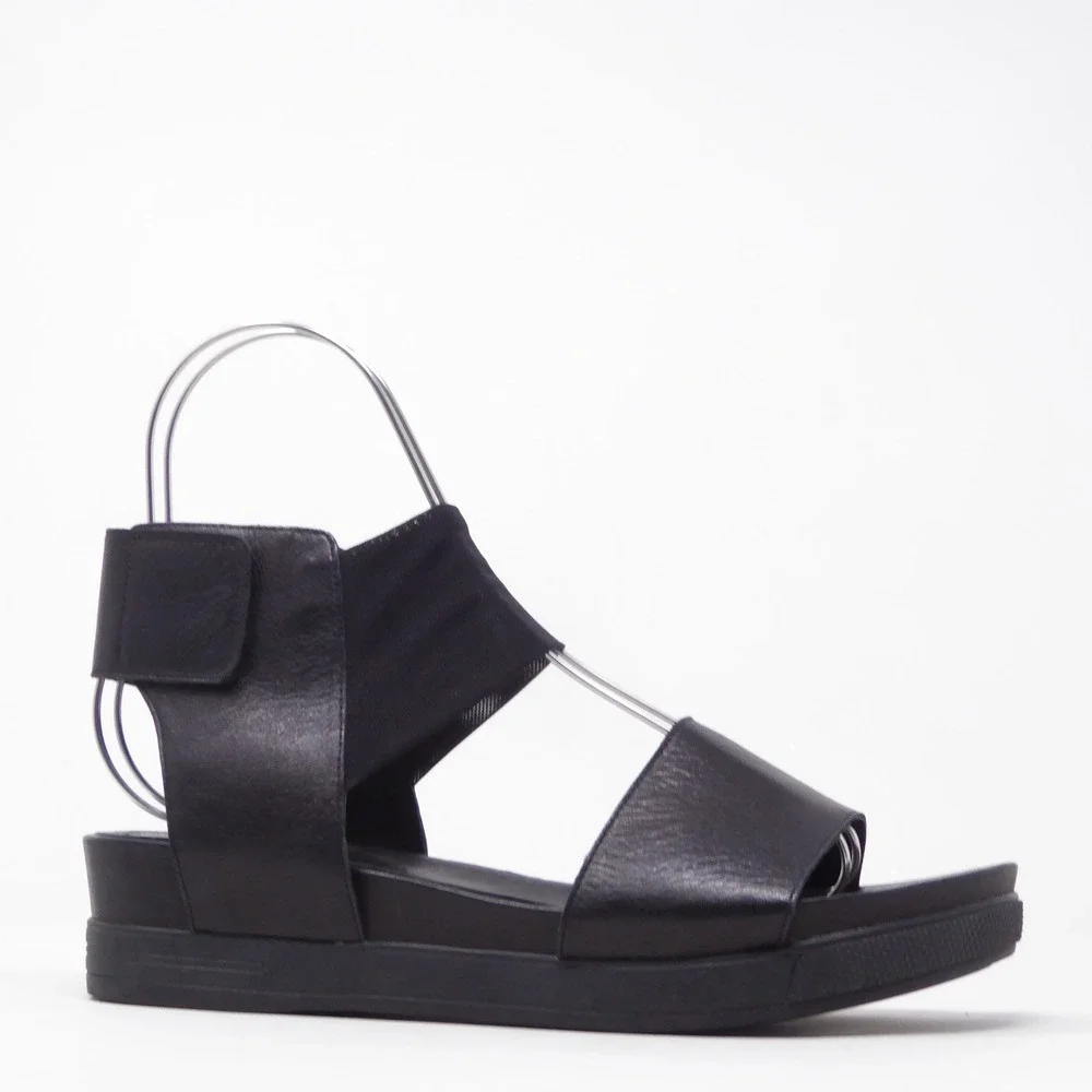 Eileen Fisher Womens Sandals Black Leather Platform Wedge 10